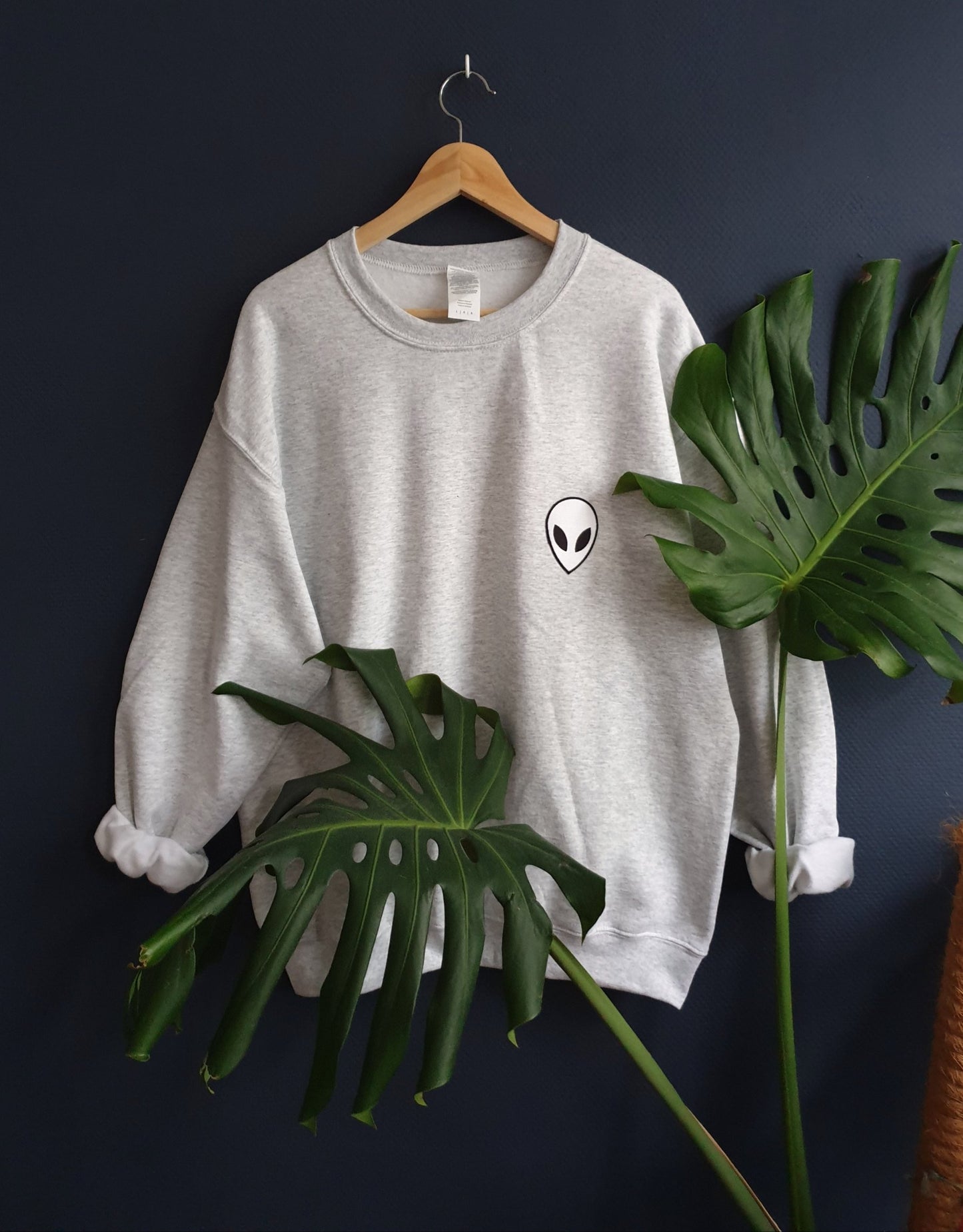 Cozy Gray Alien Patch Sweater - Spacy Shirts