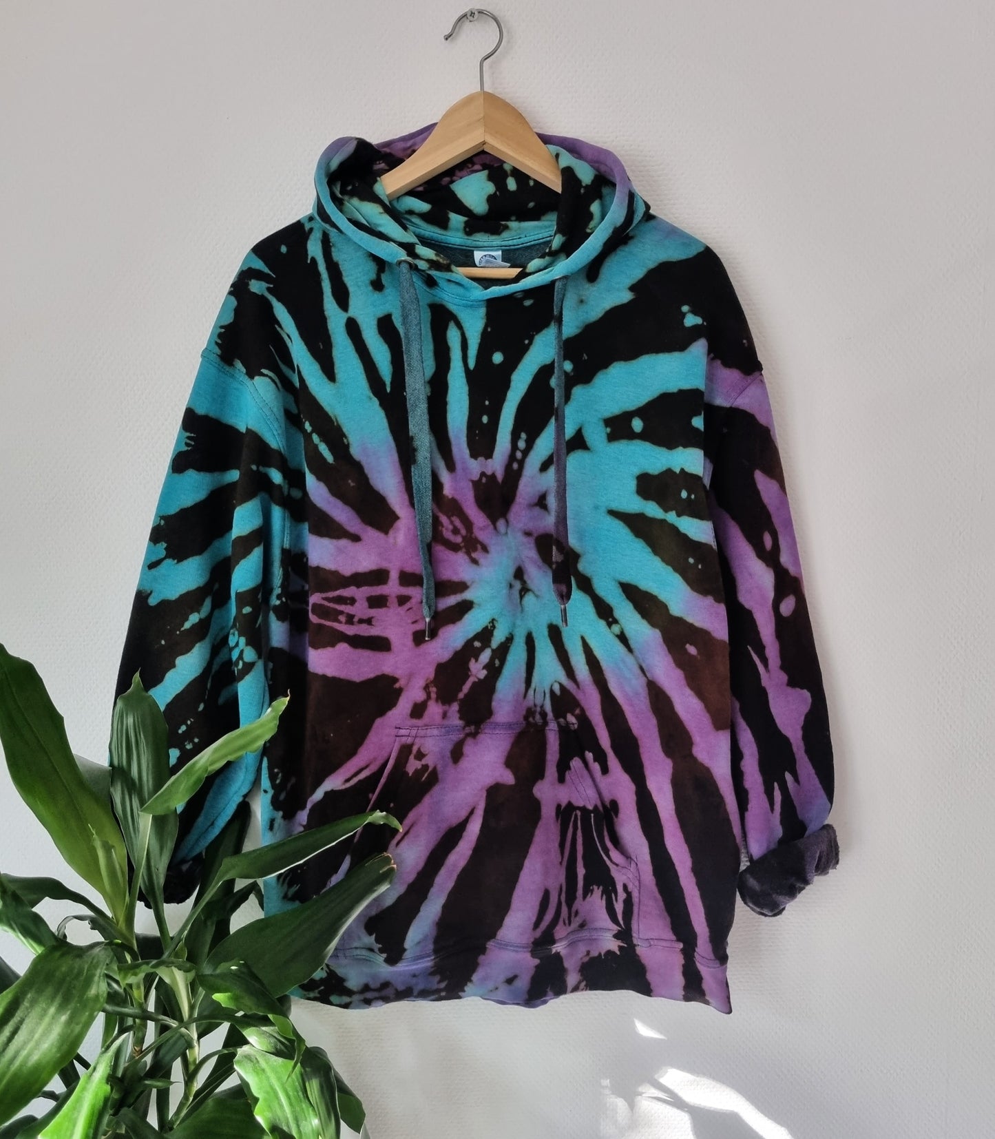 Hand Designed Reverse Blue Purple Tie-Dye Hoodie