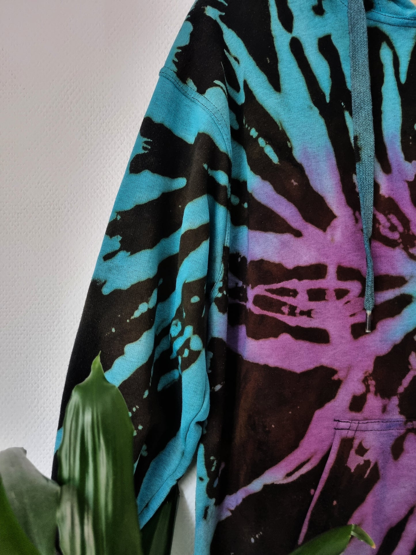 Hand Designed Reverse Blue Purple Tie-Dye Hoodie