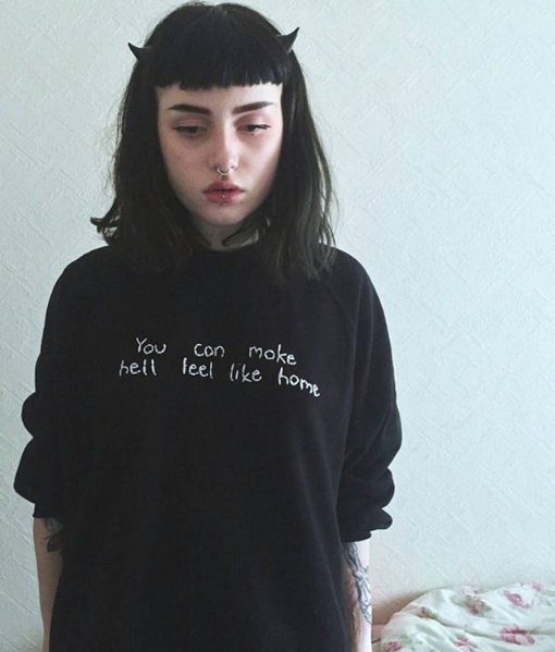 Hand Embroidered Hell Home Sweater - Spacy Shirts