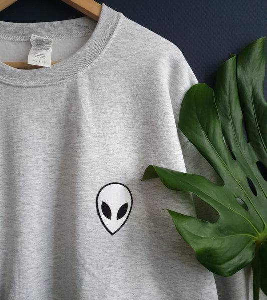 Cozy Gray Alien Patch Sweater - Spacy Shirts