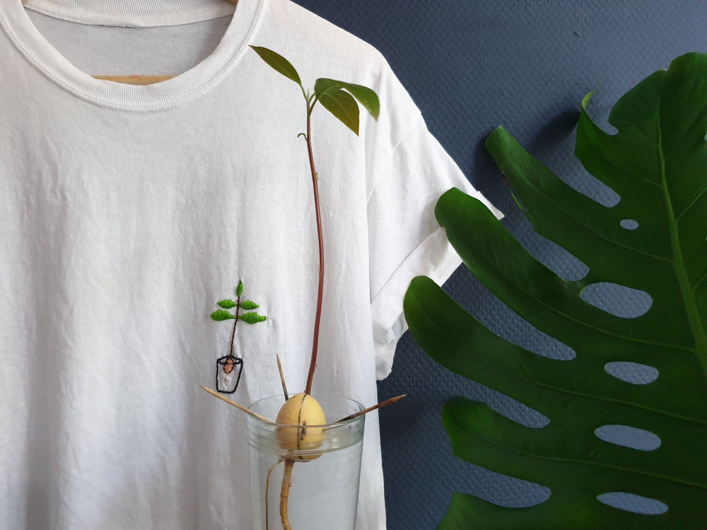 Hand Embroidered Avocado Plant Shirt -  Spacy Shirts