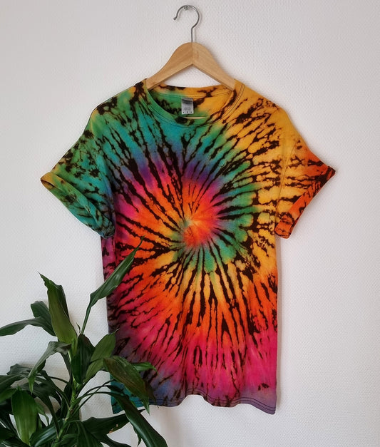 Hand Designed Bright Reverse Tie-Dye Rainbow Shirt