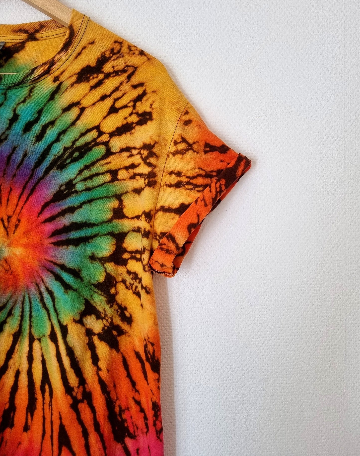 Hand Designed Bright Reverse Tie-Dye Rainbow Shirt