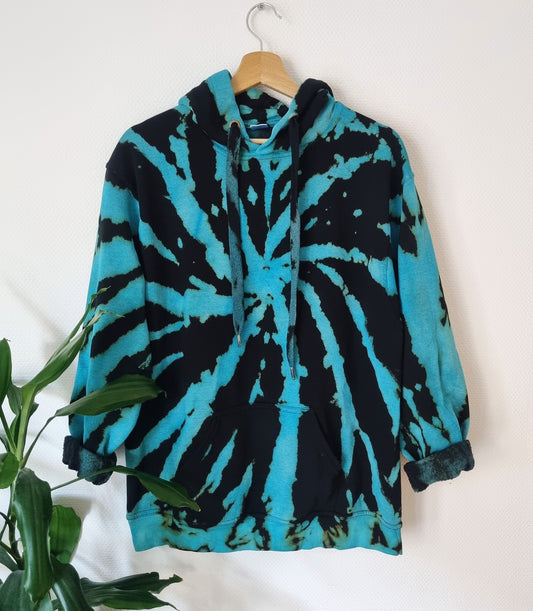 Hand Designed Aqua Blue Tie-Dye Hoodie