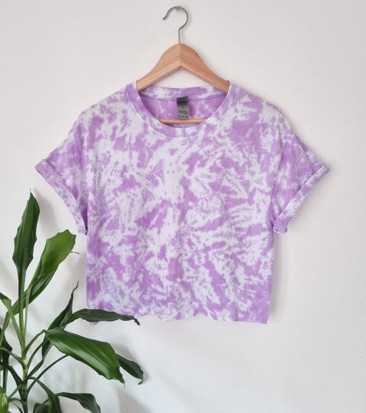 Hand Designed Pastel Purple Galaxy Tie-Dye Crop Top