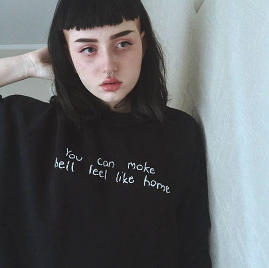 Hand Embroidered Hell Home Sweater - Spacy Shirts