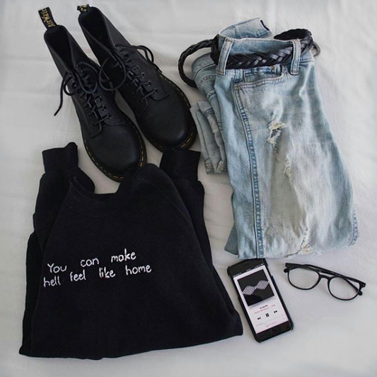 Hand Embroidered Hell Home Sweater - Spacy Shirts